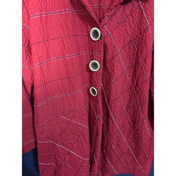 Ali Miles Red Textured Button-Front Lagenlook Jacket M 1% Spandex Womens Apparel - Picture 2 of 4